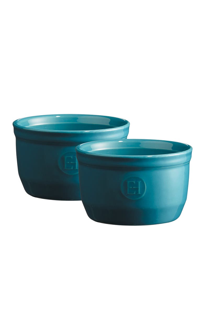 Emile Henry Made in France 8.5 oz Ramekin, Set of 2, 4" by 2.5", Main, color, Mediterranean Blue
