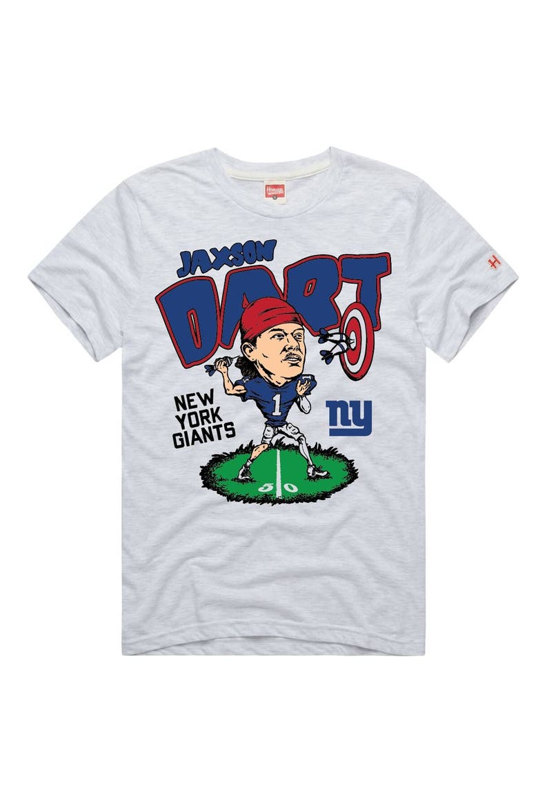 Unisex Homage Jaxson Dart Ash New York Giants Caricature Player Graphic Tri-Blend T-Shirt, Main, color, Ash