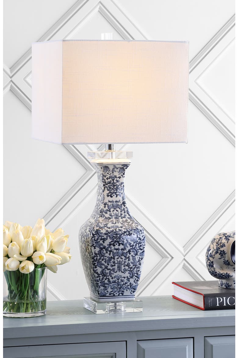 May 28" Ceramic/Crystal LED Table Lamp, Blue/White, Alternate, color, Blue/White