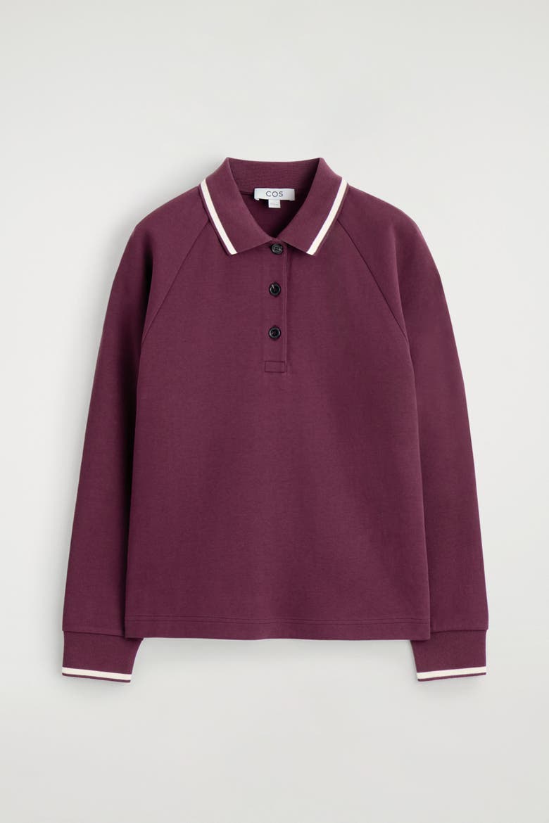 Contrast-Tipped Cotton Polo Top, Alternate, color, BURGUNDY