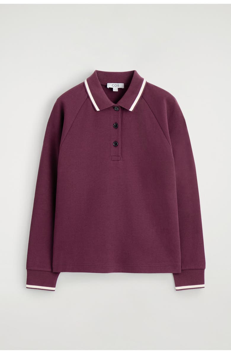 COS Contrast-Tipped Cotton Polo Top, Alternate, color, Burgundy
