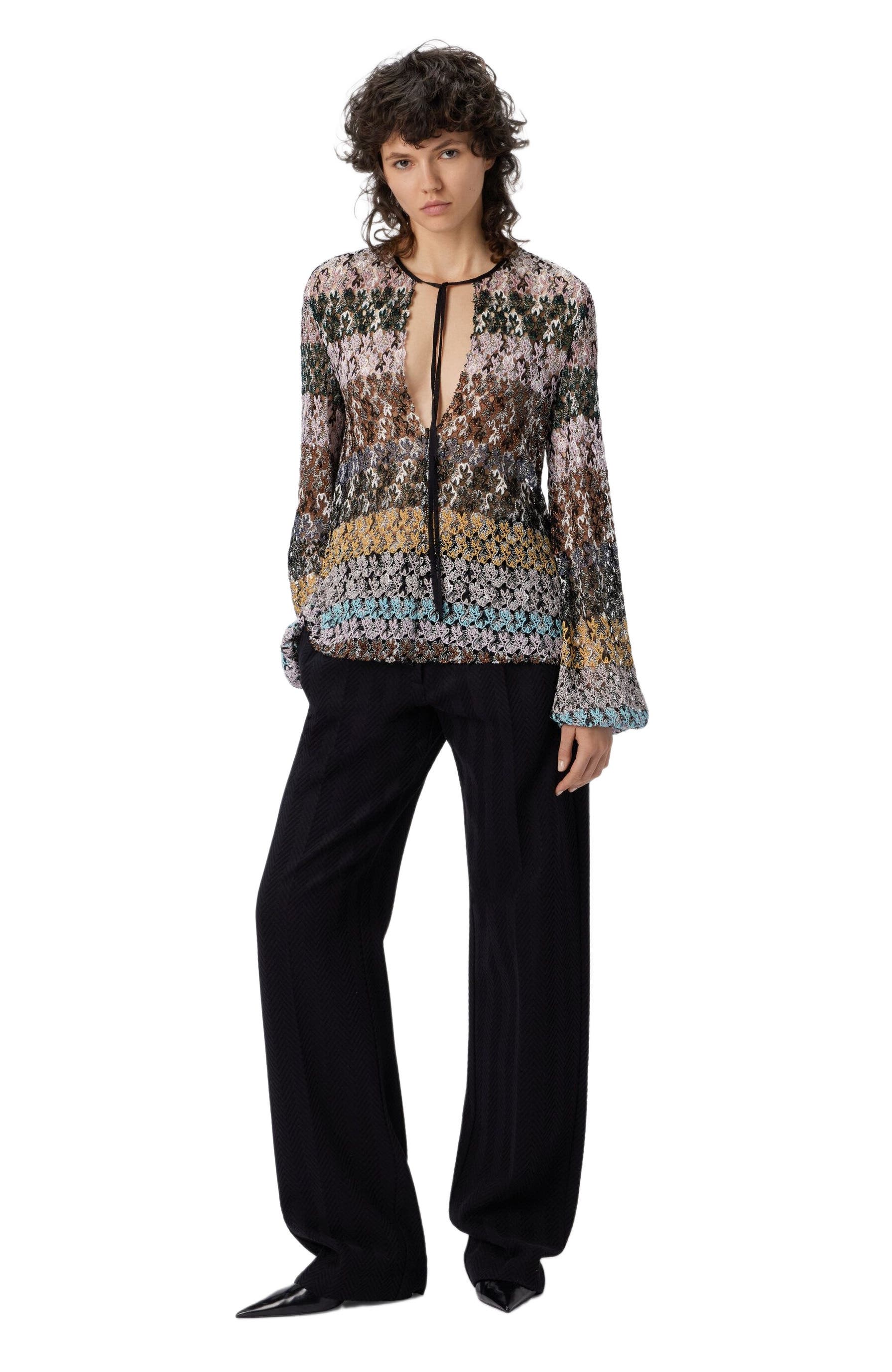 Crew Neck Blouse In Embroidered Lace