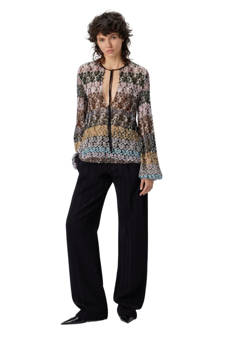 Crew Neck Blouse In Embroidered Lace, Main, color, Multicoloured