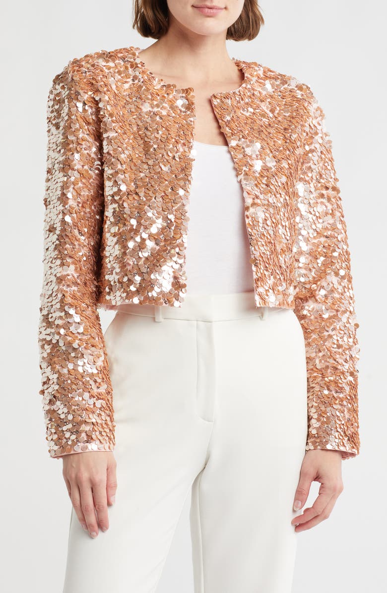 Alice + Olivia Kidman Sequin Crop Jacket, Main, color, Pearl Blush