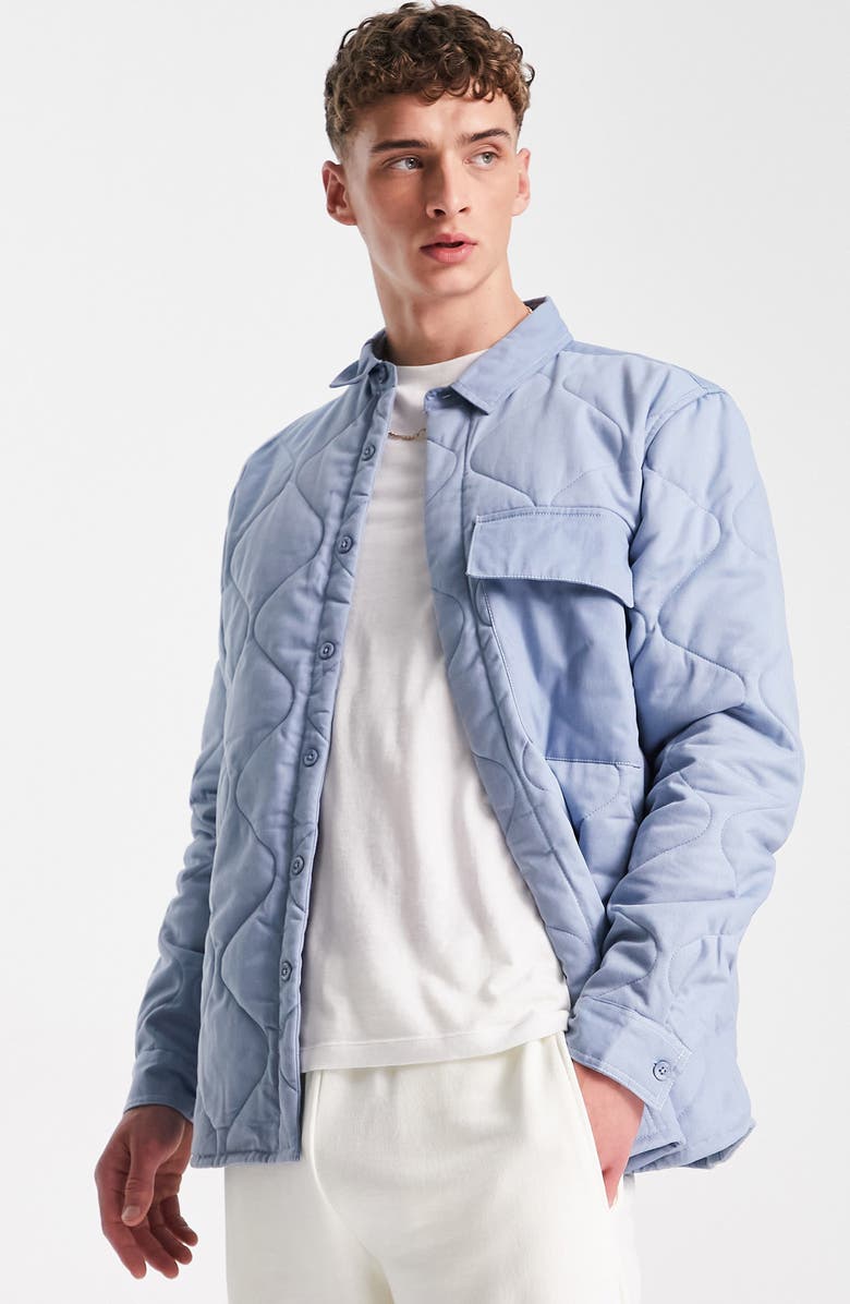 Topman Quilted Button-Up Shirt Jacket, Main, color, 