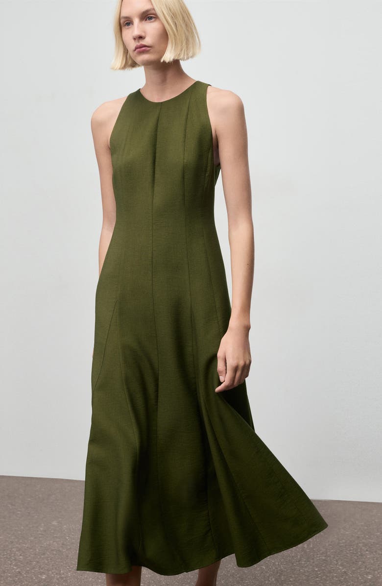 MANGO Sleeveless Flared Maxi Dress, Alternate, color, Khaki Green