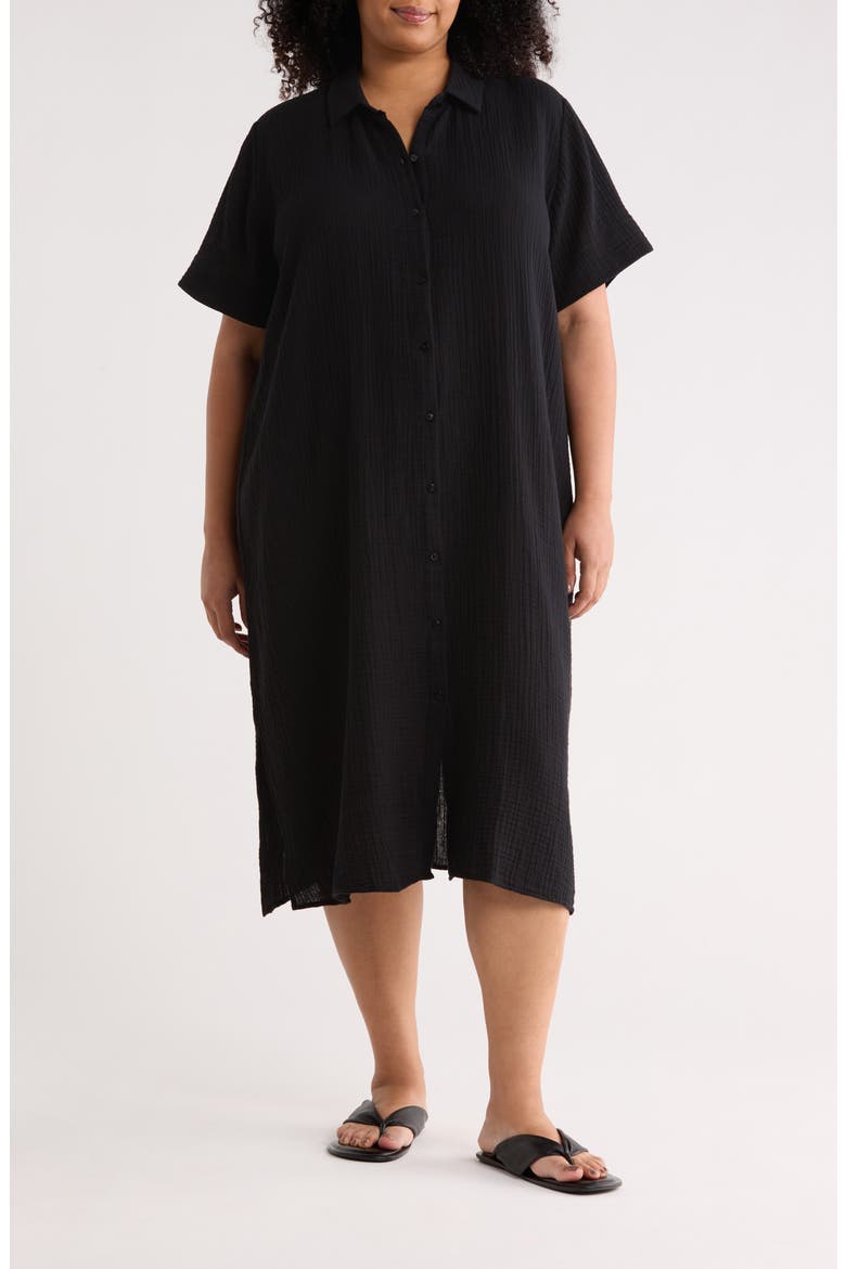 Classic Collar Organic Cotton Midi Shirtdress, Main, color, BLACK