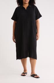 Eileen Fisher Classic Collar Organic Cotton Midi Shirtdress