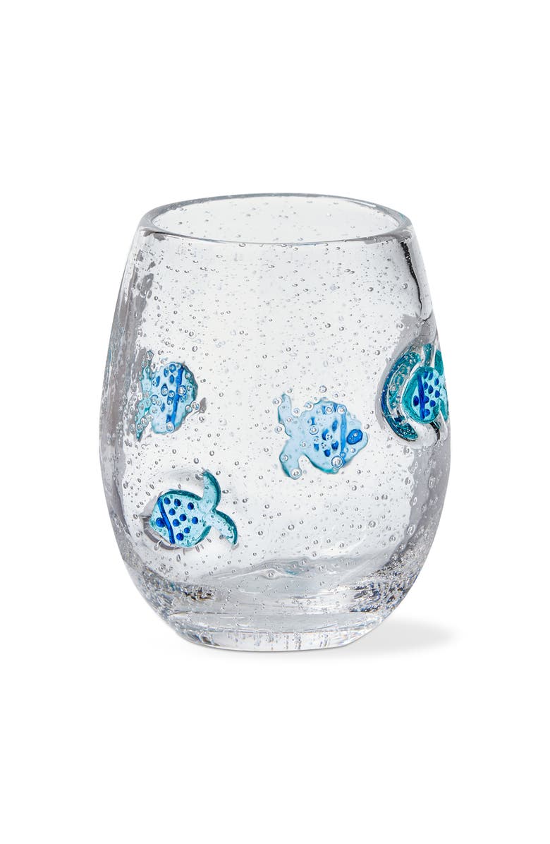 tag Fish Bubble Glass Stemless Wine Glass - Blue Everyday Drinkware, Main, color, Blue