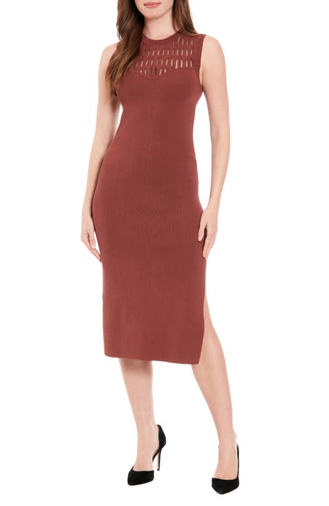 Illusion Yoke Sleeveless Midi Sweater Dress