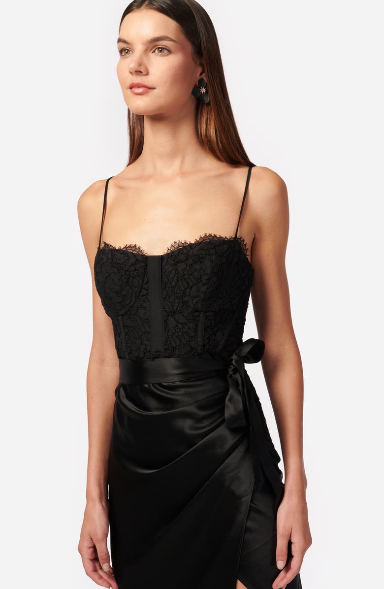 CAMI NYC Tricia Lace & Satin Slipdress, Alternate, color, Black