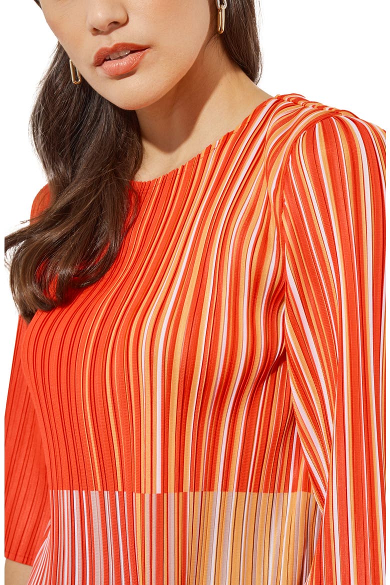 Stripe Plissé Elbow Sleeve Top, Alternate, color, FLAME STRIPE