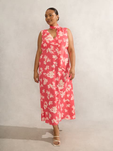 Floral Midi Dress With Neck Scarf