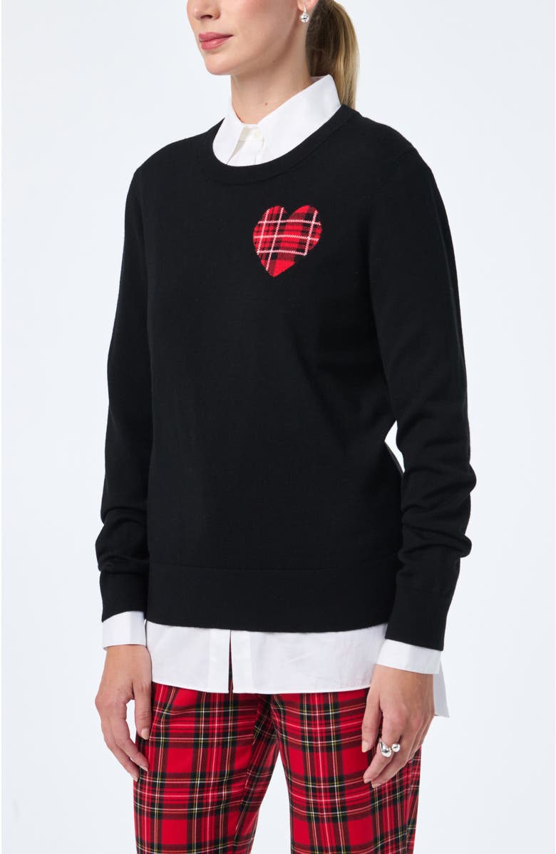 Trina Turk Plaid Heart Sweater, Alternate, color, Black