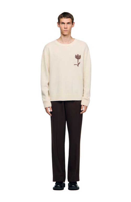 Sandro Wool Sweater With Flower Detail In Neutral