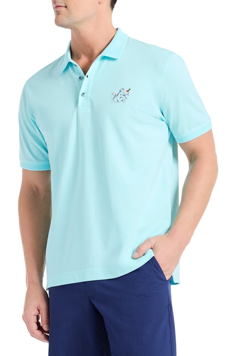 Robert Graham Monkey Business Embroidered Cotton Piqué Polo, Alternate, color, Mint