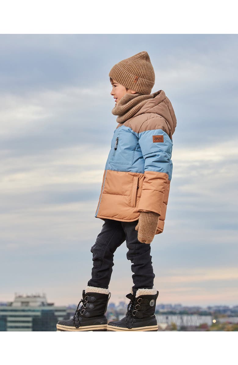 Deux par Deux Boy's Puffy Jacket Taupe, Blue And Golden Brown, Alternate, color, 