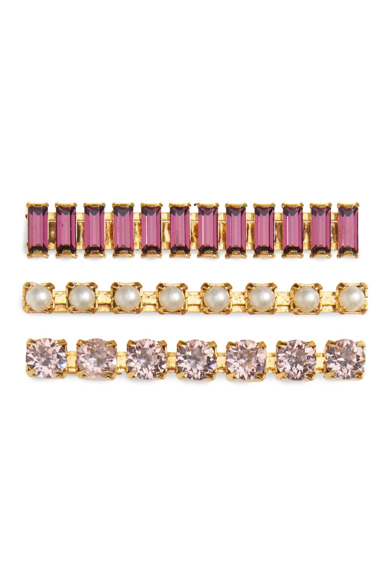 3-Pack Crystal Bobby Pins, Main, color, LILAC/ GOLD