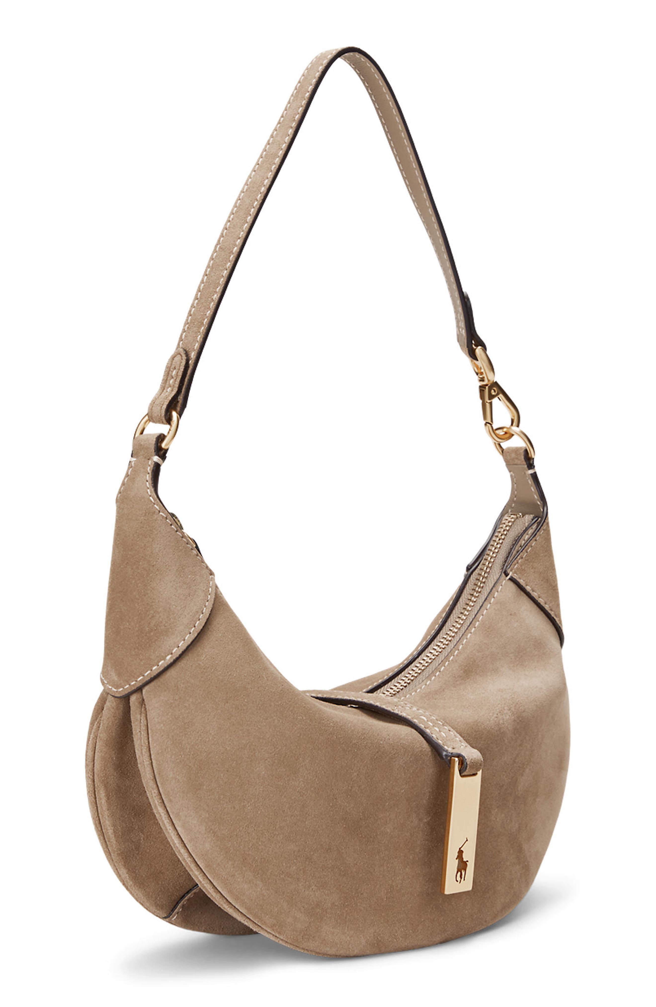 Mini Polo ID Suede Shoulder Bag, Alternate, color, CLAY