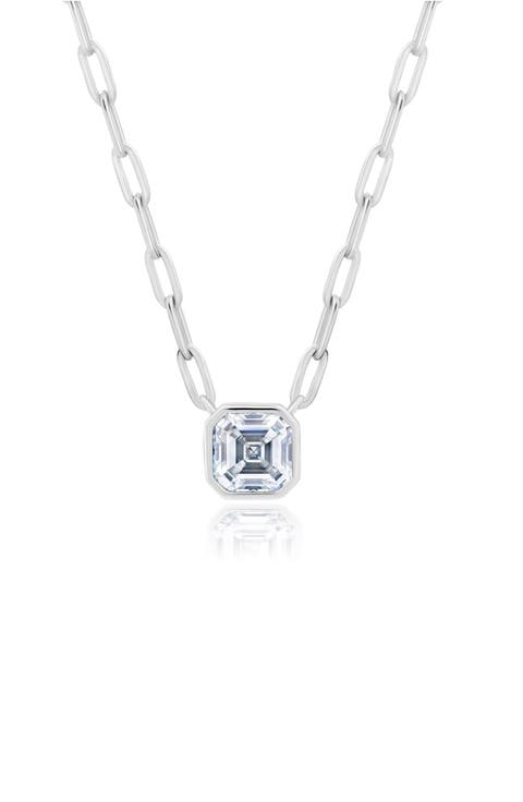 Asscher Cubic Zirconia Bezel Necklace