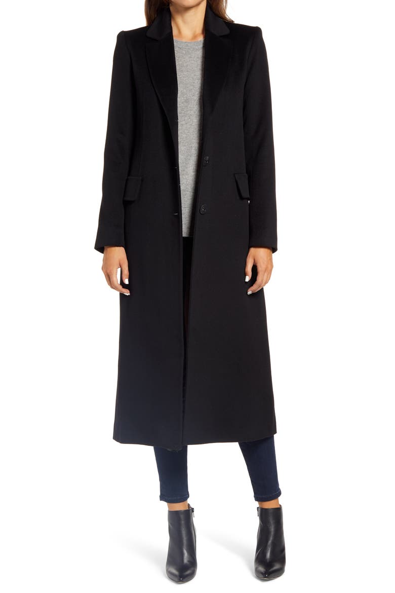 Notch Collar Long Wool Coat, Main, color, BLACK
