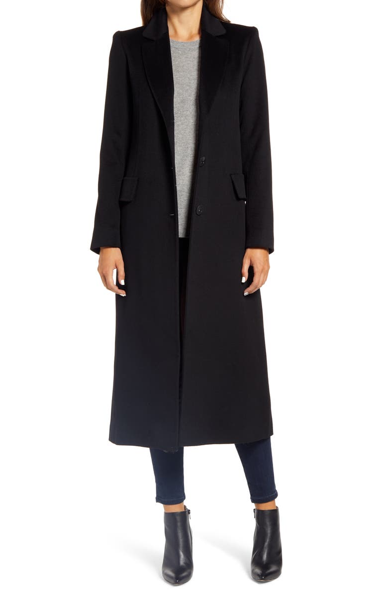 Fleurette Notch Collar Long Wool Coat, Main, color, 
