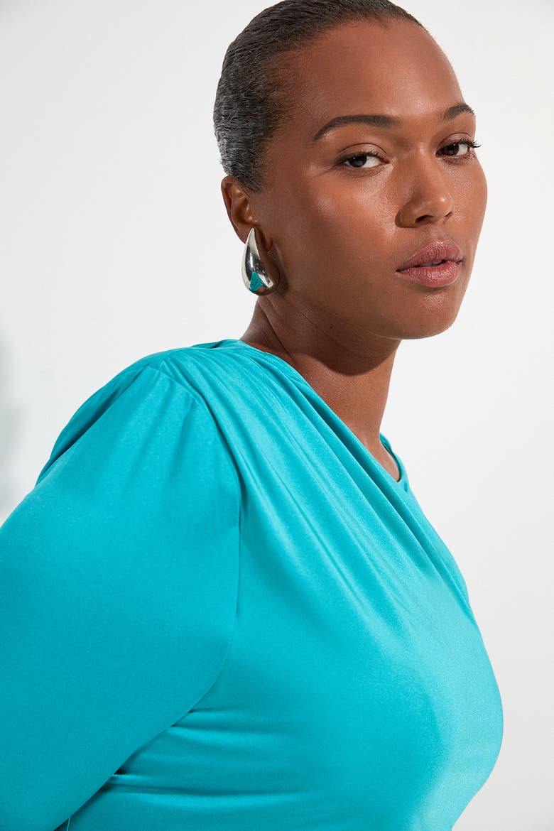 Long Sleeve Ruched Maxi Dress, Alternate, color, Teal