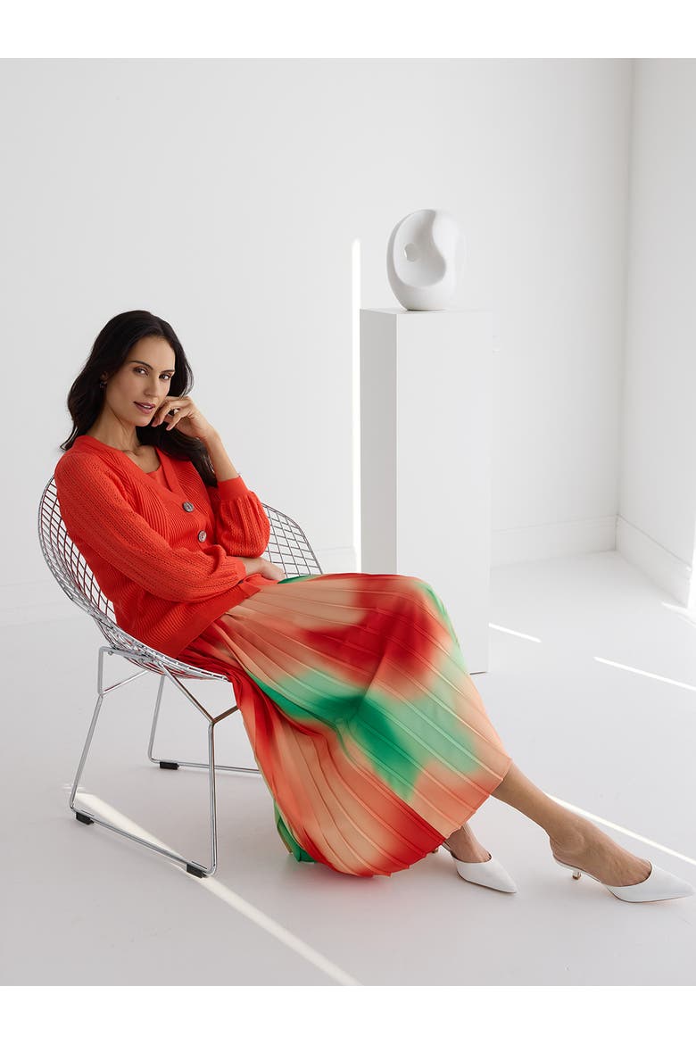 Multi-Color Pleated Crepe Maxi Skirt, Alternate, color, Cherry Ember/Peach/Green