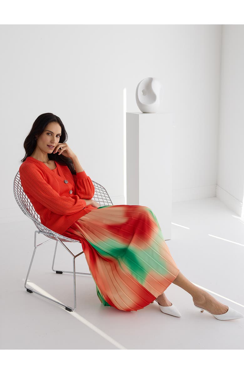 Misook Multi-Color Pleated Crepe Maxi Skirt, Alternate, color, Cherry Ember/Peach/Green