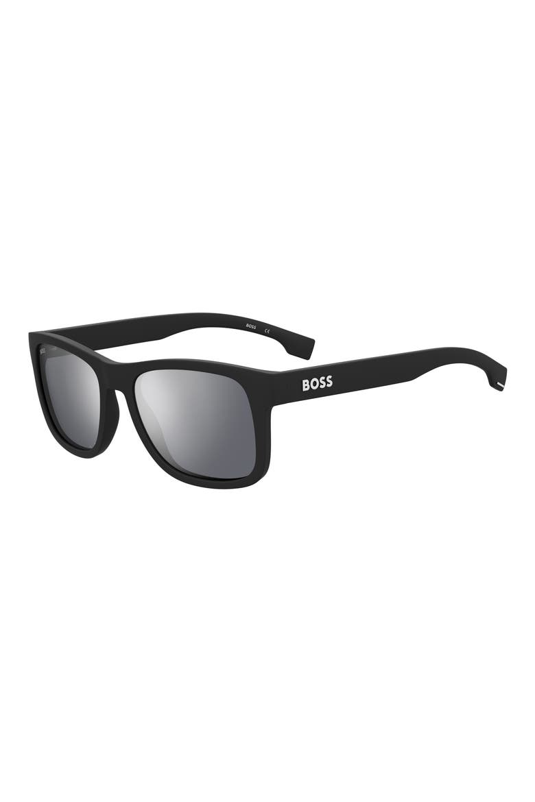 1568 55mm Polarized Gradient Rectangular Sunglasses, Alternate, color, MATTE BLACK