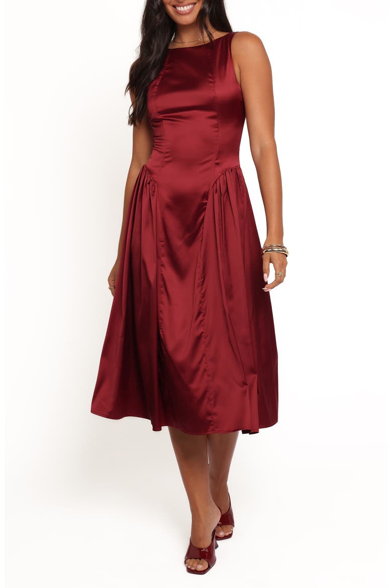 Katelyn Satin Cocktail Dress, Main, color, BURGUNDY