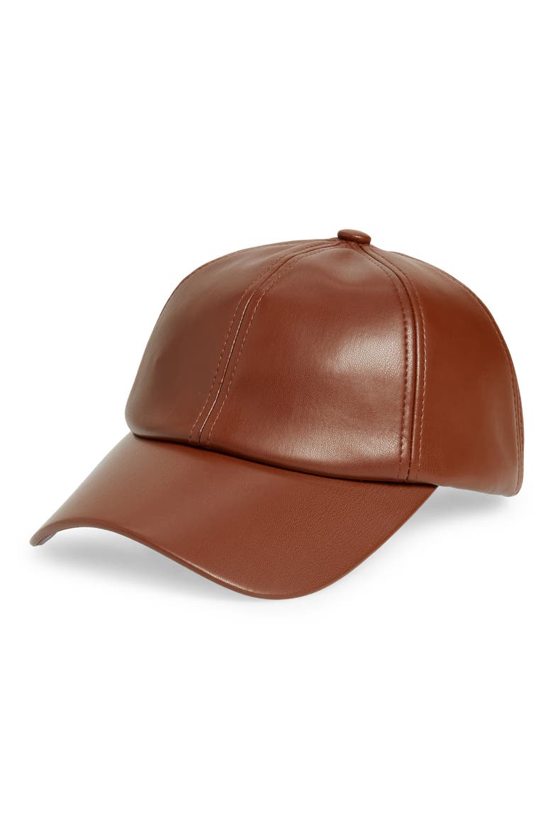 Faux Leather Baseball Cap, Main, color, WALNUT