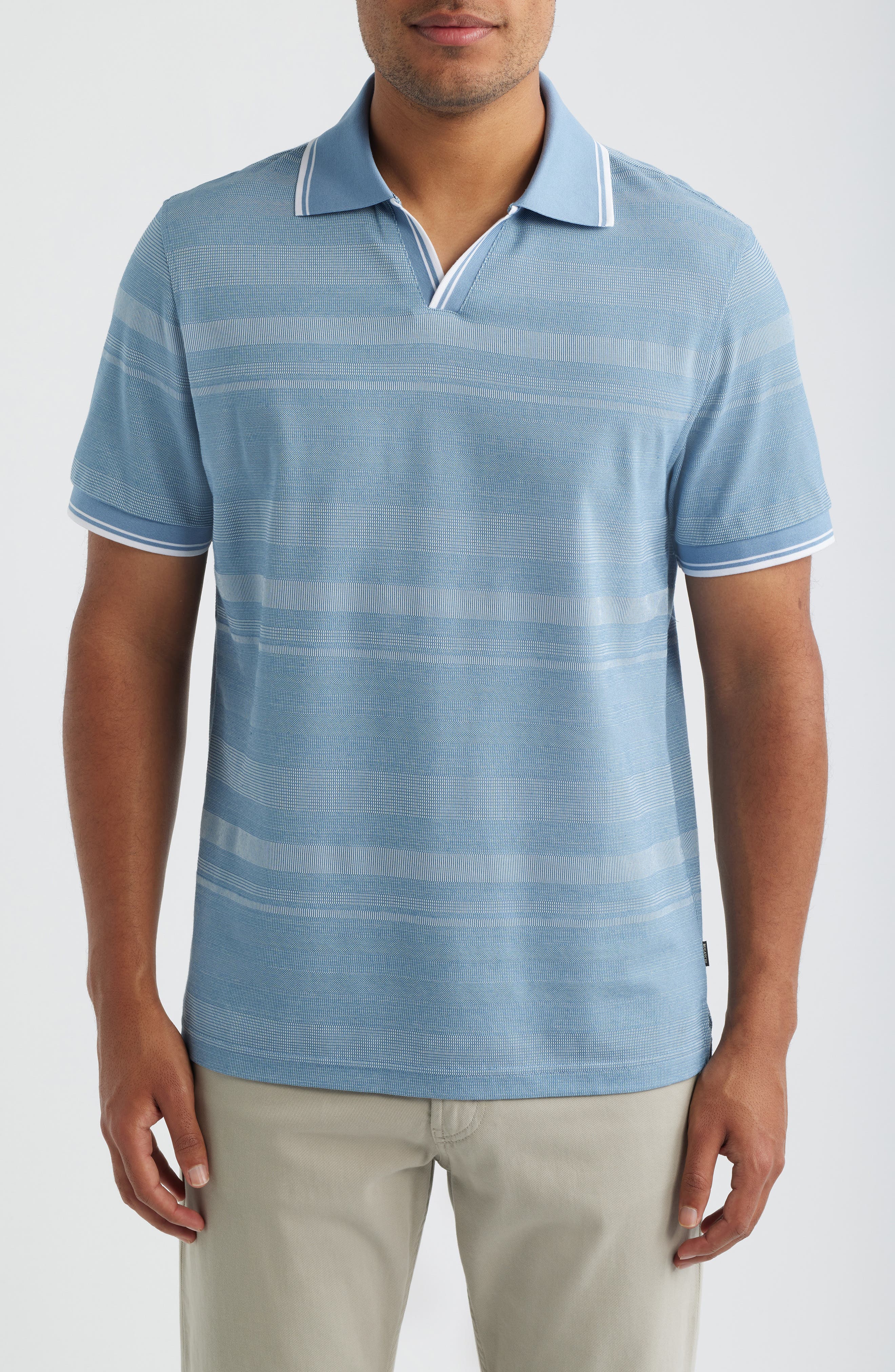 Textured Stripe Johnny Collar Polo - image 3