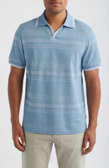 Textured Stripe Johnny Collar Polo