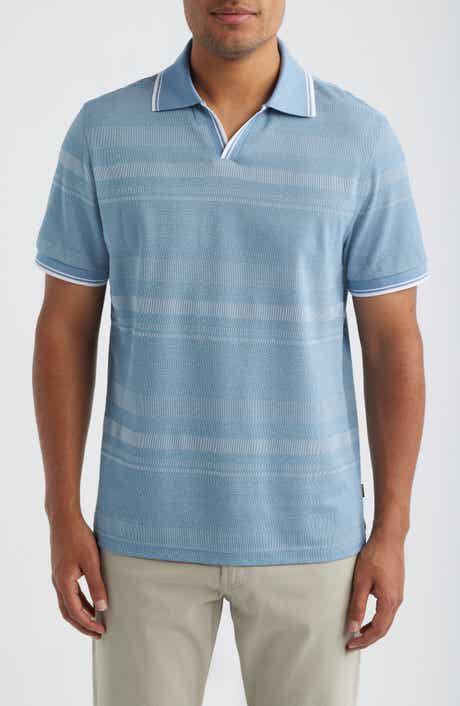 Textured Stripe Johnny Collar Polo