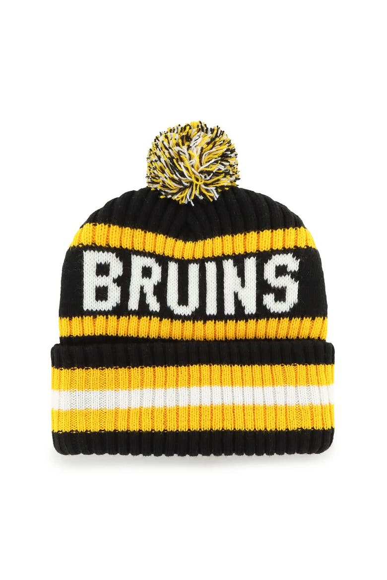 Men's '47  Black Boston Bruins Bering Cuffed Knit Hat with Pom, Alternate, color, Black