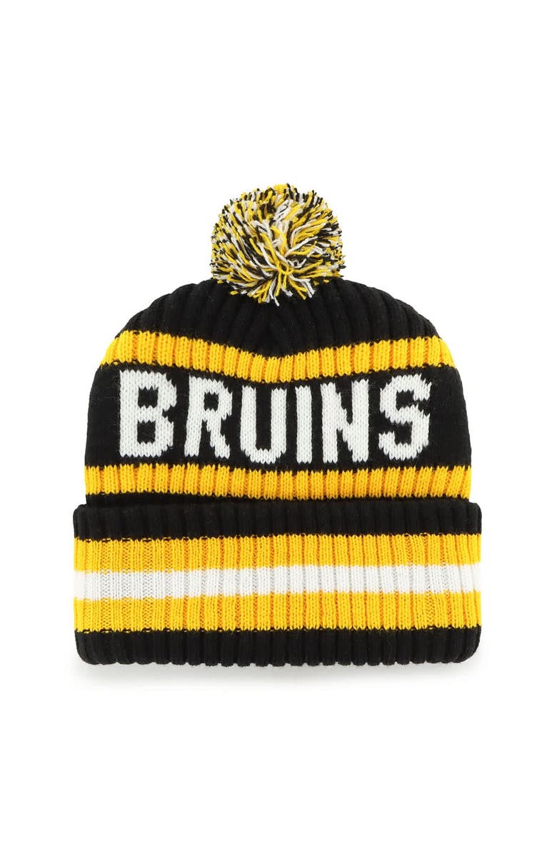 '47 Men's '47  Black Boston Bruins Bering Cuffed Knit Hat with Pom, Alternate, color, Black
