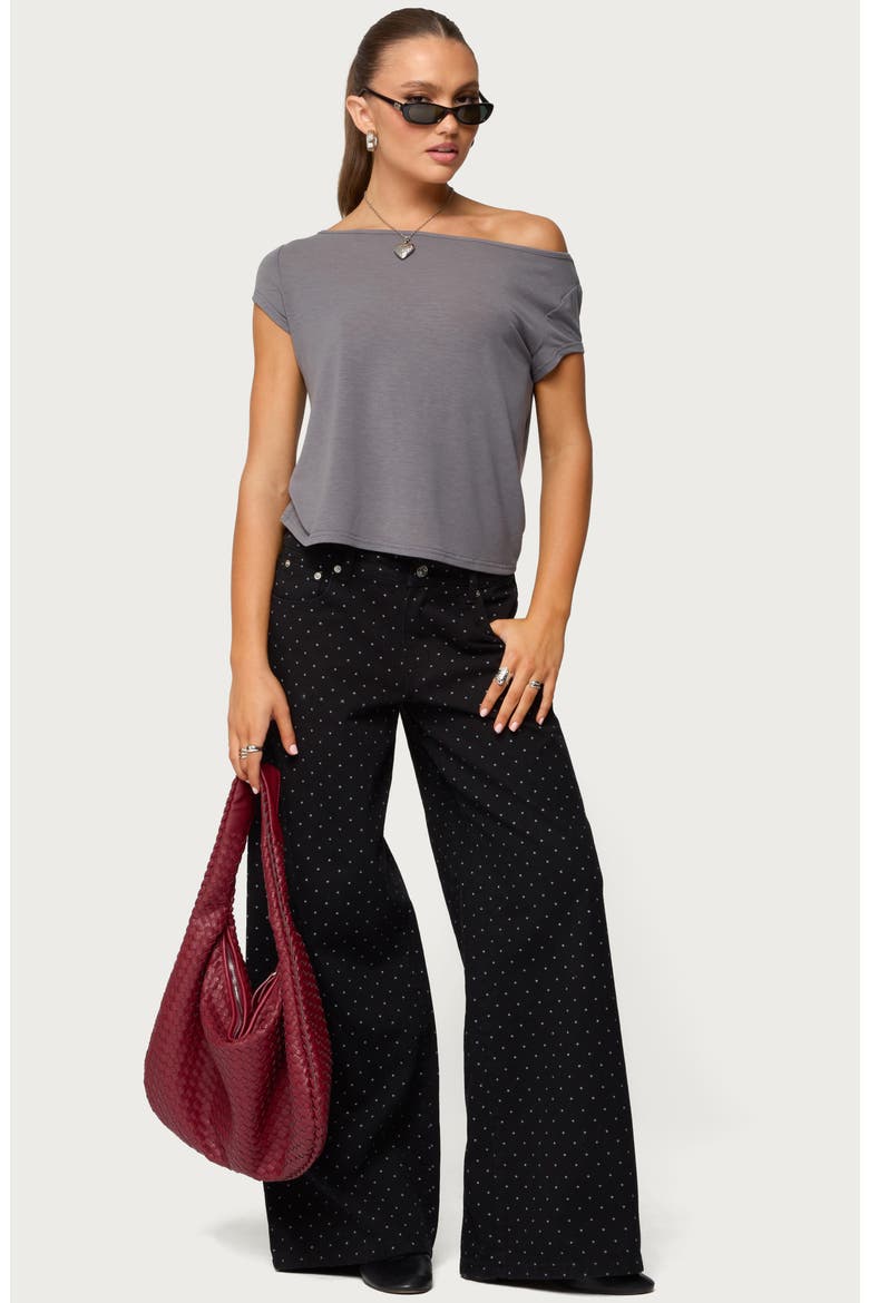 Anabella Off the Shoulder T-Shirt, Alternate, color, DARK-GRAY