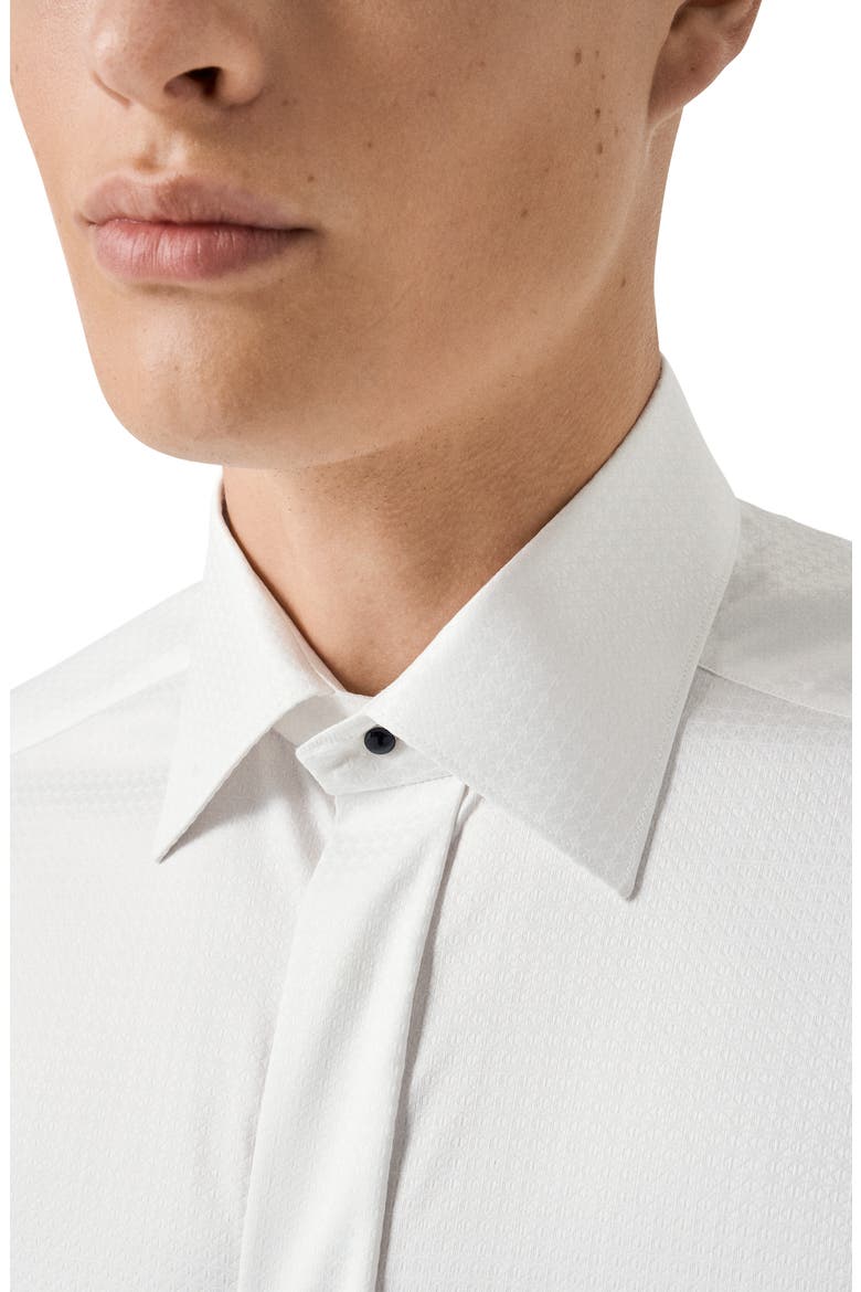 Contemporary Fit Geometric Brocade Supima Cotton Dress Shirt, Alternate, color, WHITE
