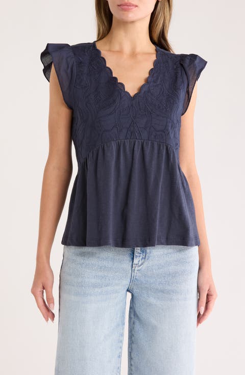 Embroidered Peplum Top
