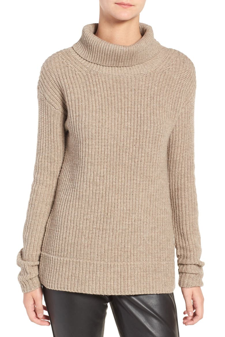 Olivia Palermo + Chelsea28 Open Back Wool & Cashmere Turtleneck Sweater, Alternate, color, TAN PORTOBELLO HEATHER