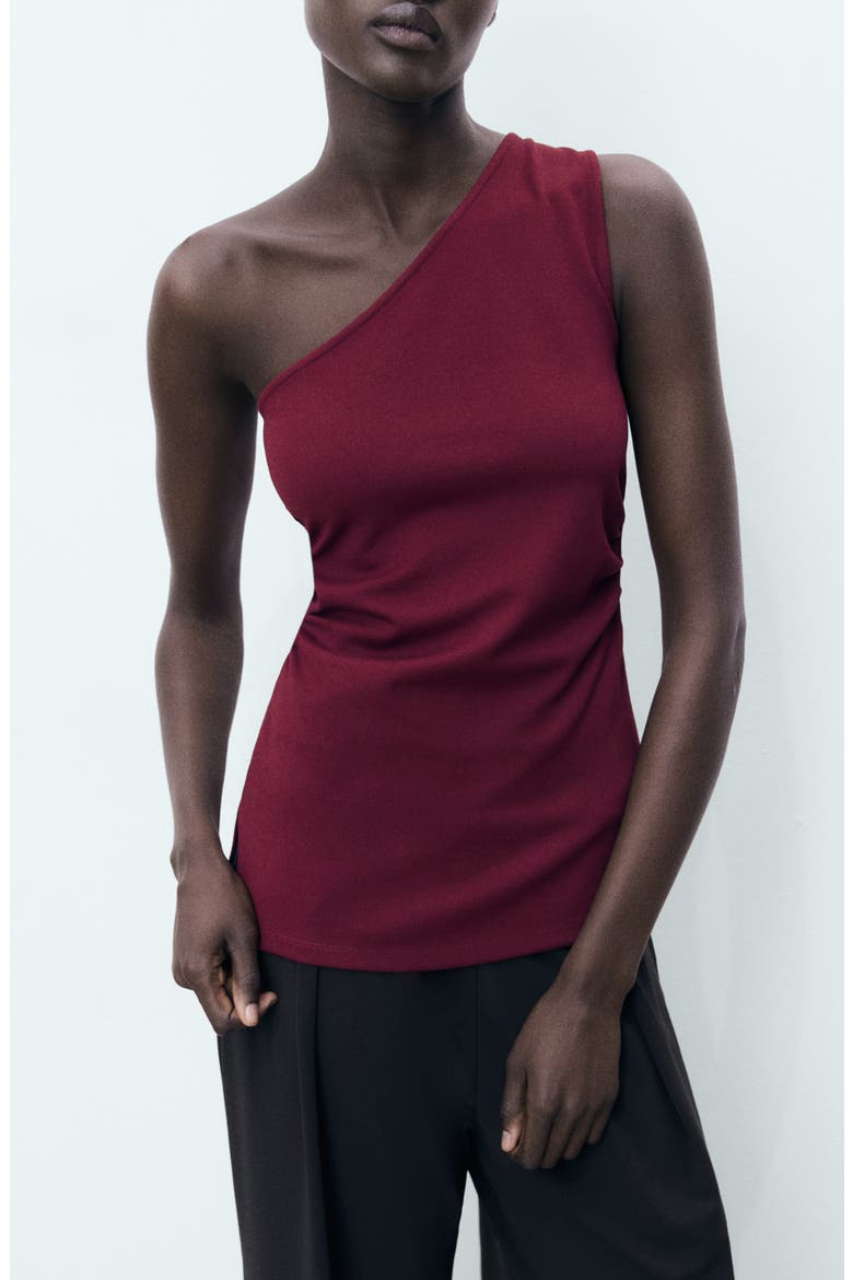 Ruched One-Shoulder Top, Main, color, BURGUNDY