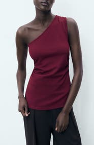 MANGO Ruched One-Shoulder Top
