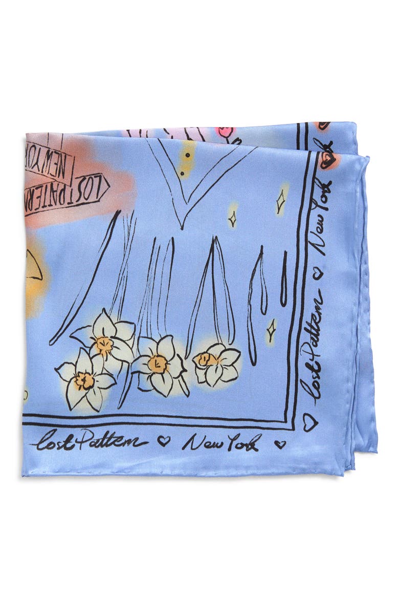 NYC in Sketches Silk Pocket Square, Main, color, BLUE
