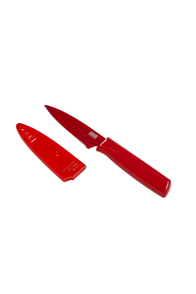 Colori Non-Stick Serrated Paring Knife with Safety Sheath, 4 inch, Main, color, Red