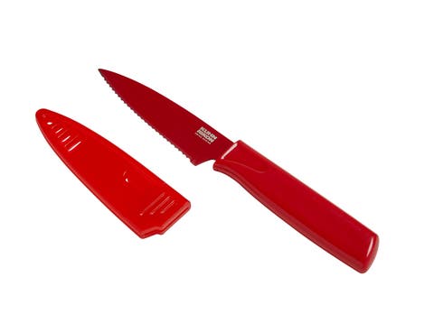 Colori Non-Stick Serrated Paring Knife with Safety Sheath, 4 inch