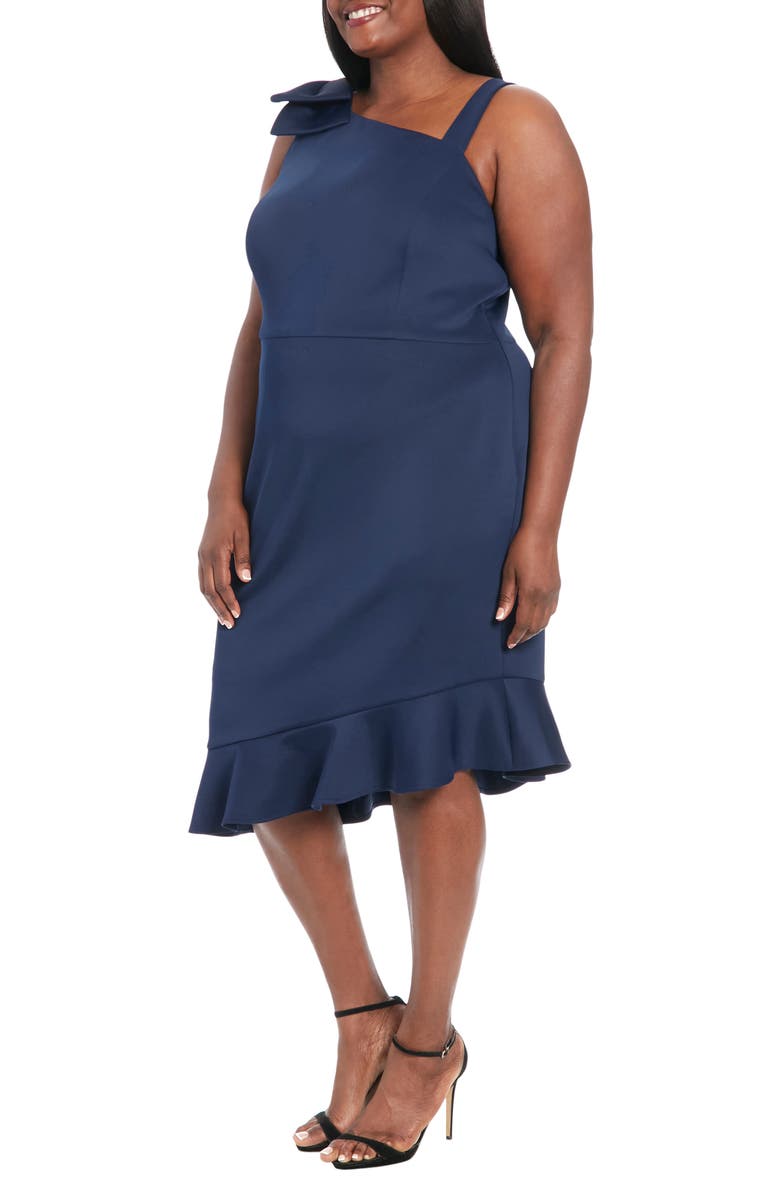 London Times One Shoulder Asymmetric Flounce Hem Dress, Alternate, color, Navy