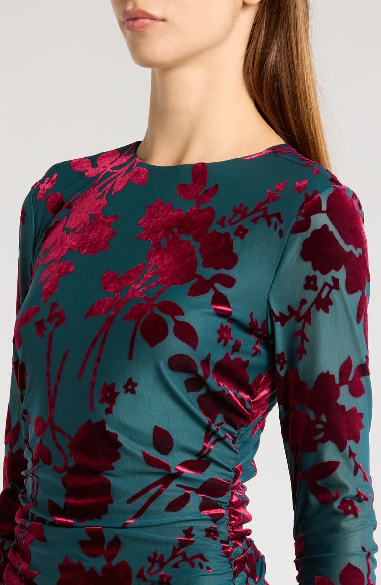 Sam Edelman Floral Burnout Velvet Long Sleeve Midi Dress, Alternate, color, 