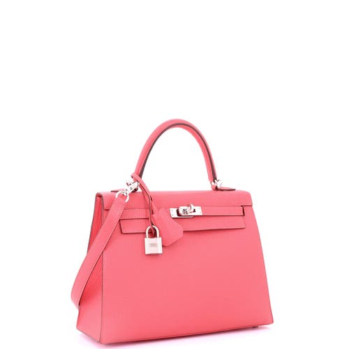 Pre-owned Hermes Hermes Kelly Handbag Pink Chevre Mysore With Palladium Hardware 25 In Pink
