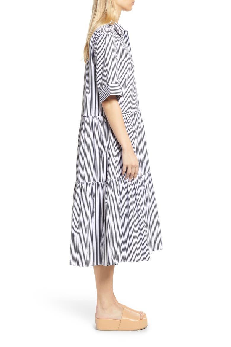 Women's Tiered Shirtdress, Alternate, color, WHITE- NAVY SAMBA STRIPE